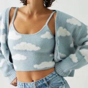 Pacsun LA Hearts Blue/White Fuzzy Cloud Tank Top XS